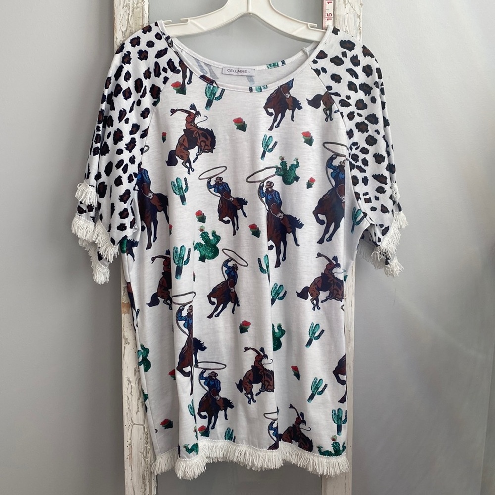 Fun Cowboy/Native American/Leopard Fringe Tunic